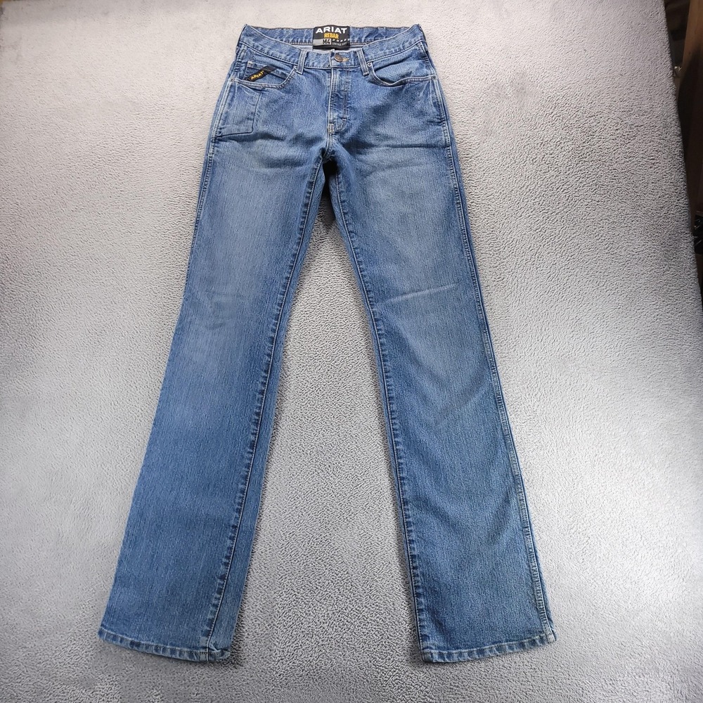 Ariat Rebar M4 Jeans Mens 30x38 Blue Low Rise Relaxed Bootcut Denim Workwear